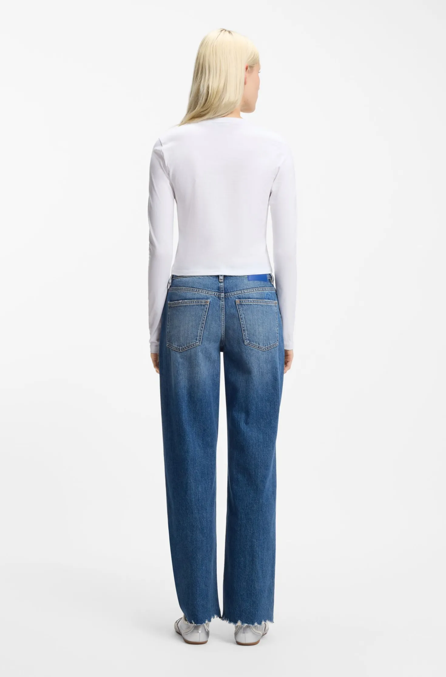 Stretch-Top aus Baumwolle mit Happy HUGO Logo und Strasssteinen