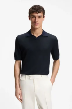Strick-Poloshirt aus Baumwolle und Seide mit Johnny-Kragen