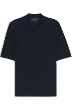 Strick-Poloshirt aus Baumwolle und Seide mit Johnny-Kragen