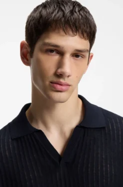 Strick-Poloshirt aus Baumwoll-Leinen-Jacquard mit Johnny-Kragen