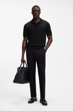 Strick-Poloshirt aus Merinowolle mit Johnny-Kragen