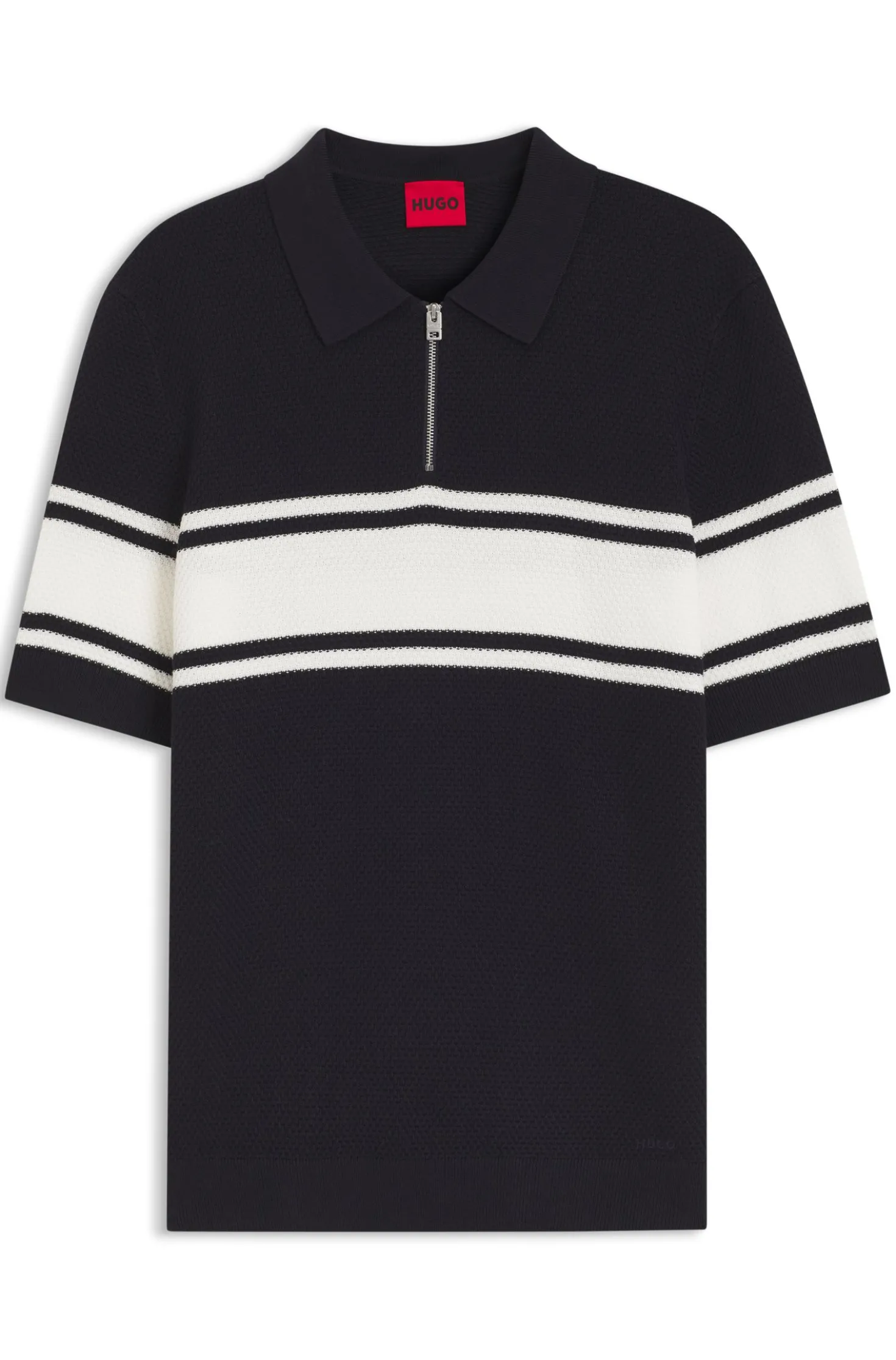 Strick-Poloshirt mit Reißverschluss am Kragen und Blockstreifen