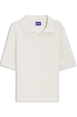 Strick-Poloshirt mit Waffelstruktur und Johnny-Kragen