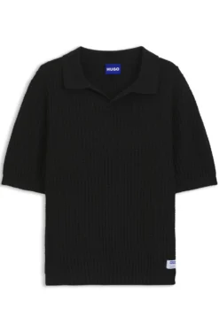 Strick-Poloshirt mit Waffelstruktur und Johnny-Kragen