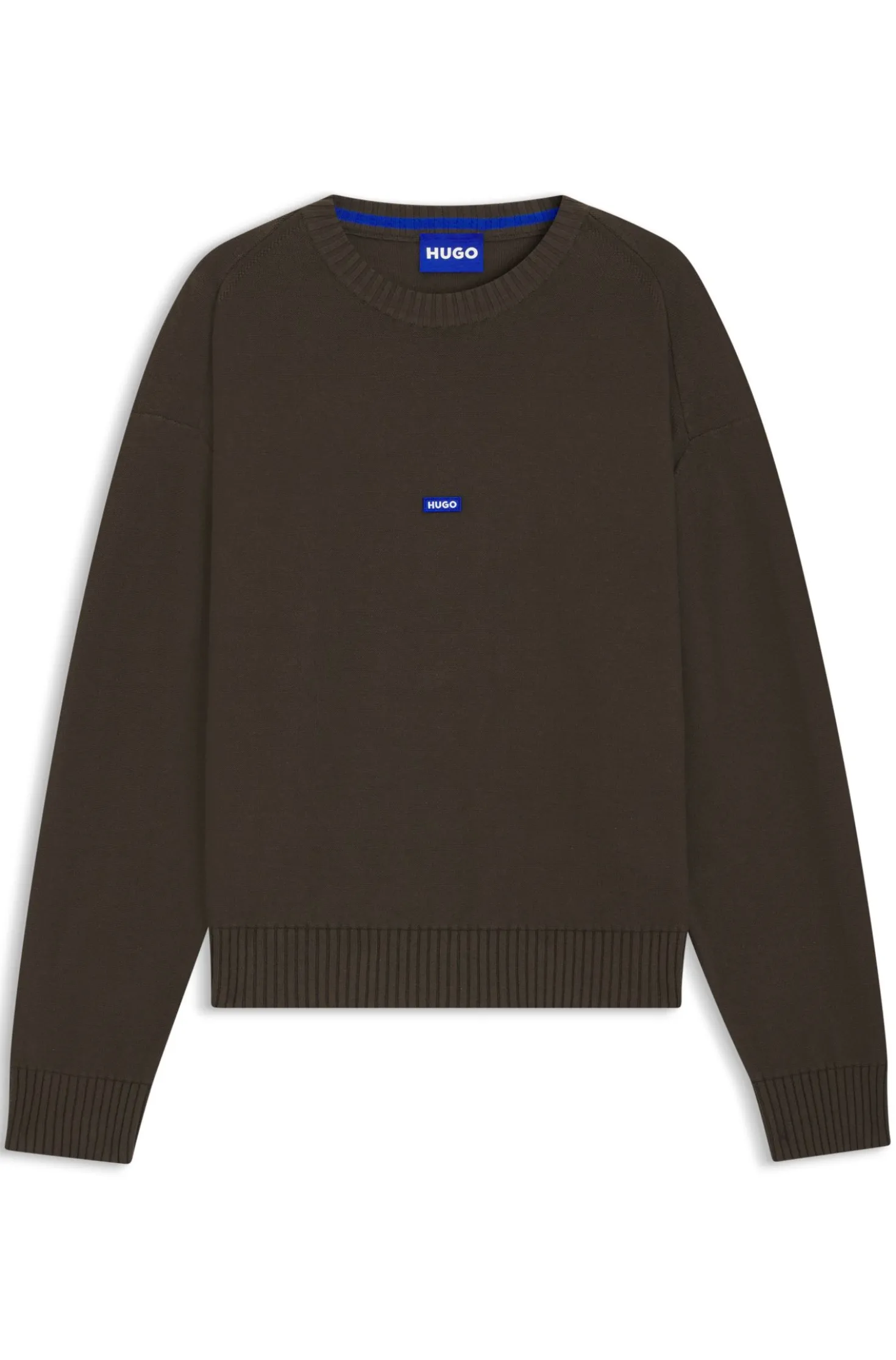 Strickpullover aus Baumwolle mit blauem Logo-Aufnäher