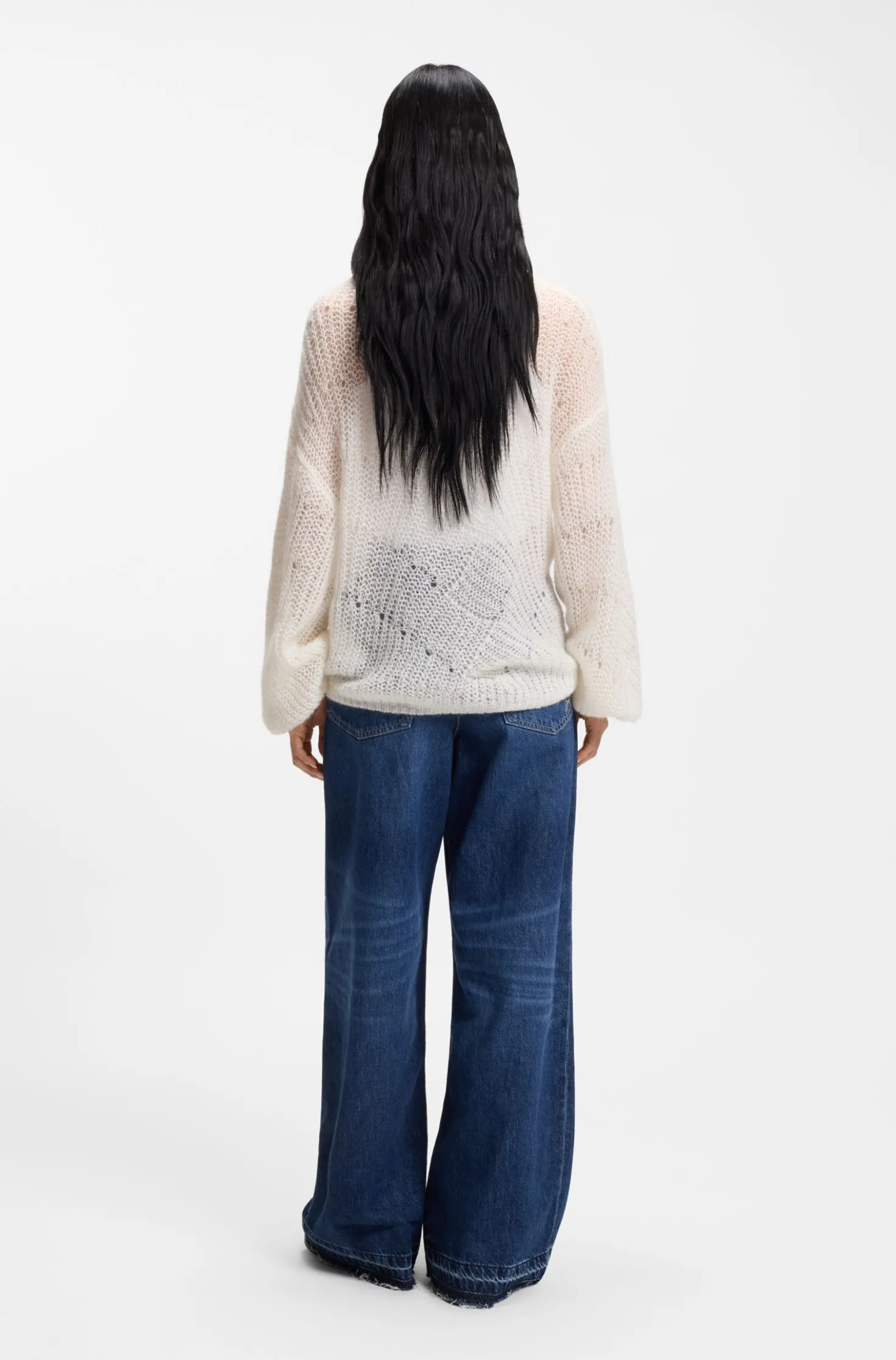 Strickpullover aus Woll-Mix mit Lochmuster