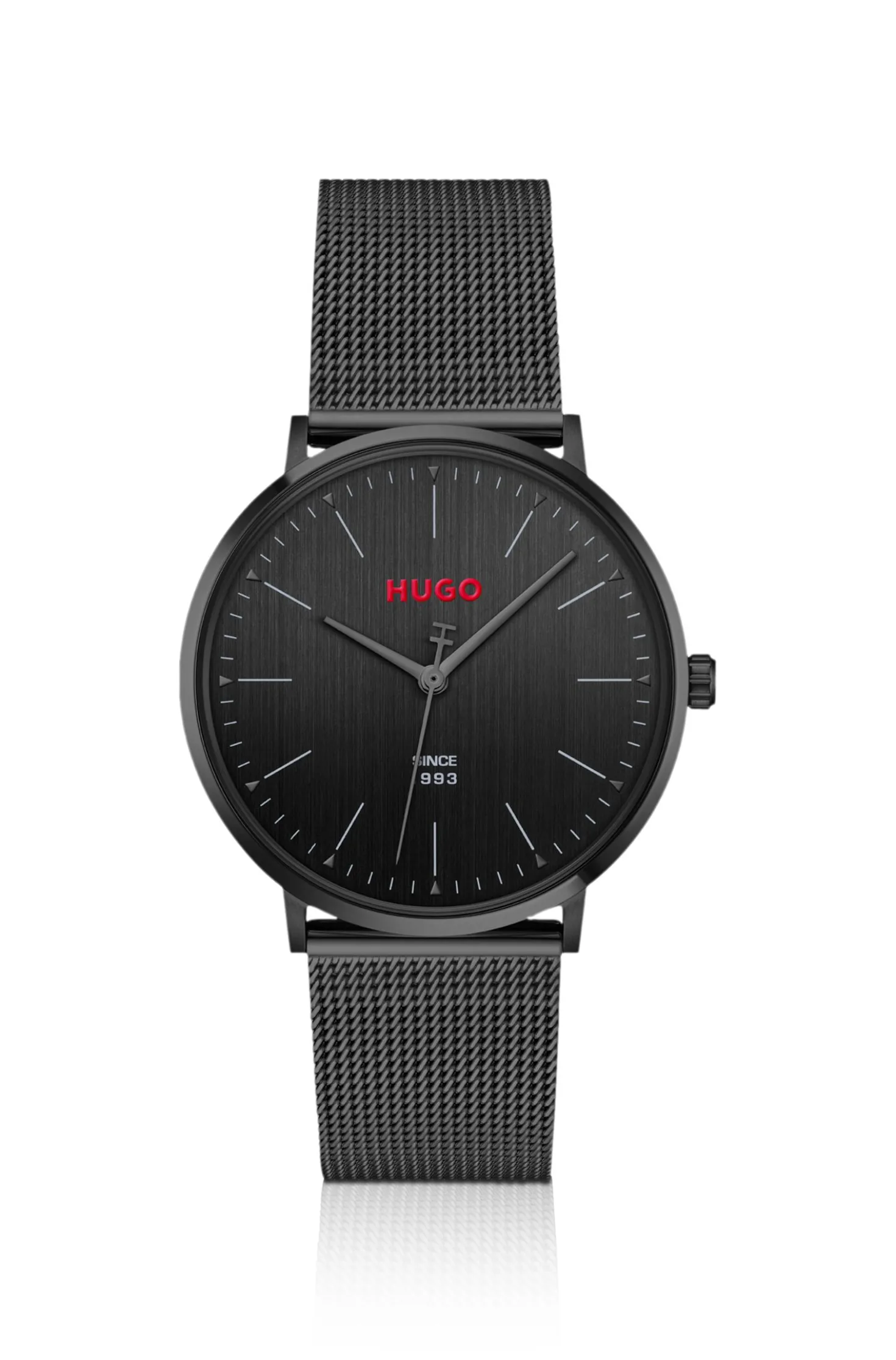 #Style komplett schwarze 3-Zeiger-Uhr mit Mesh-Armband