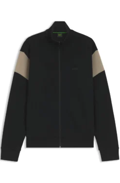 Sweatjacke aus Baumwoll-Mix mit Reißverschluss und kontrastierenden Einsätzen