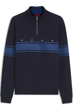Sweatshirt aus Baumwolle mit Troyerkragen und Streifen-Print