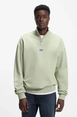 Sweatshirt aus Baumwoll-Terry mit Troyerkragen