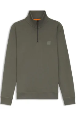 Sweatshirt aus Baumwoll-Terry mit Troyerkragen