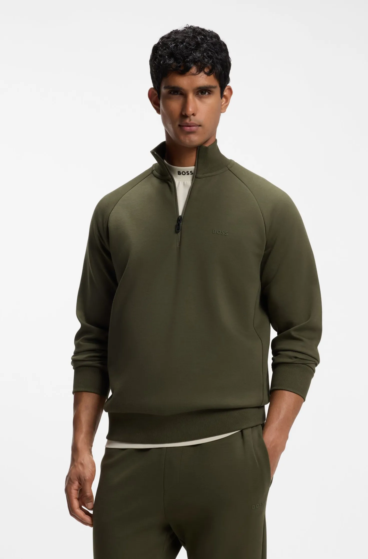 Sweatshirt aus Stretch-Baumwolle mit Troyerkragen