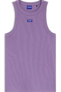 Tanktop aus Stretch-Baumwolle mit blauem Logo-Label