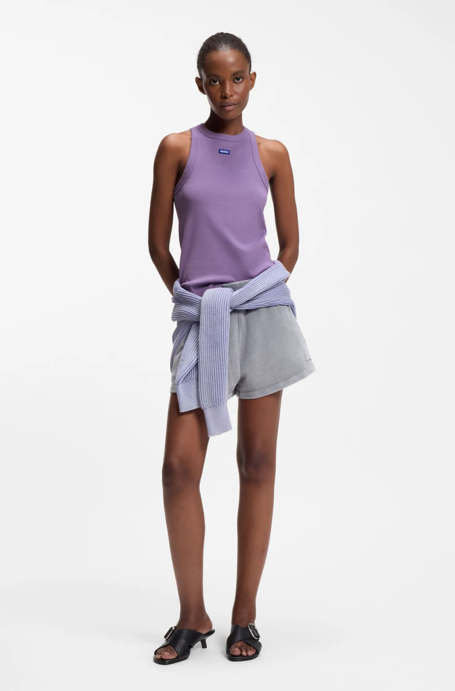 Tanktop aus Stretch-Baumwolle mit blauem Logo-Label