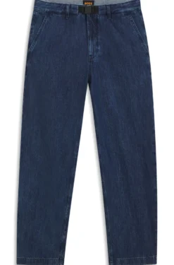 Tapered-Fit Jeans aus blauem festem Denim