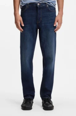 Tapered-Fit Jeans aus dunkelblauem Stretch-Denim