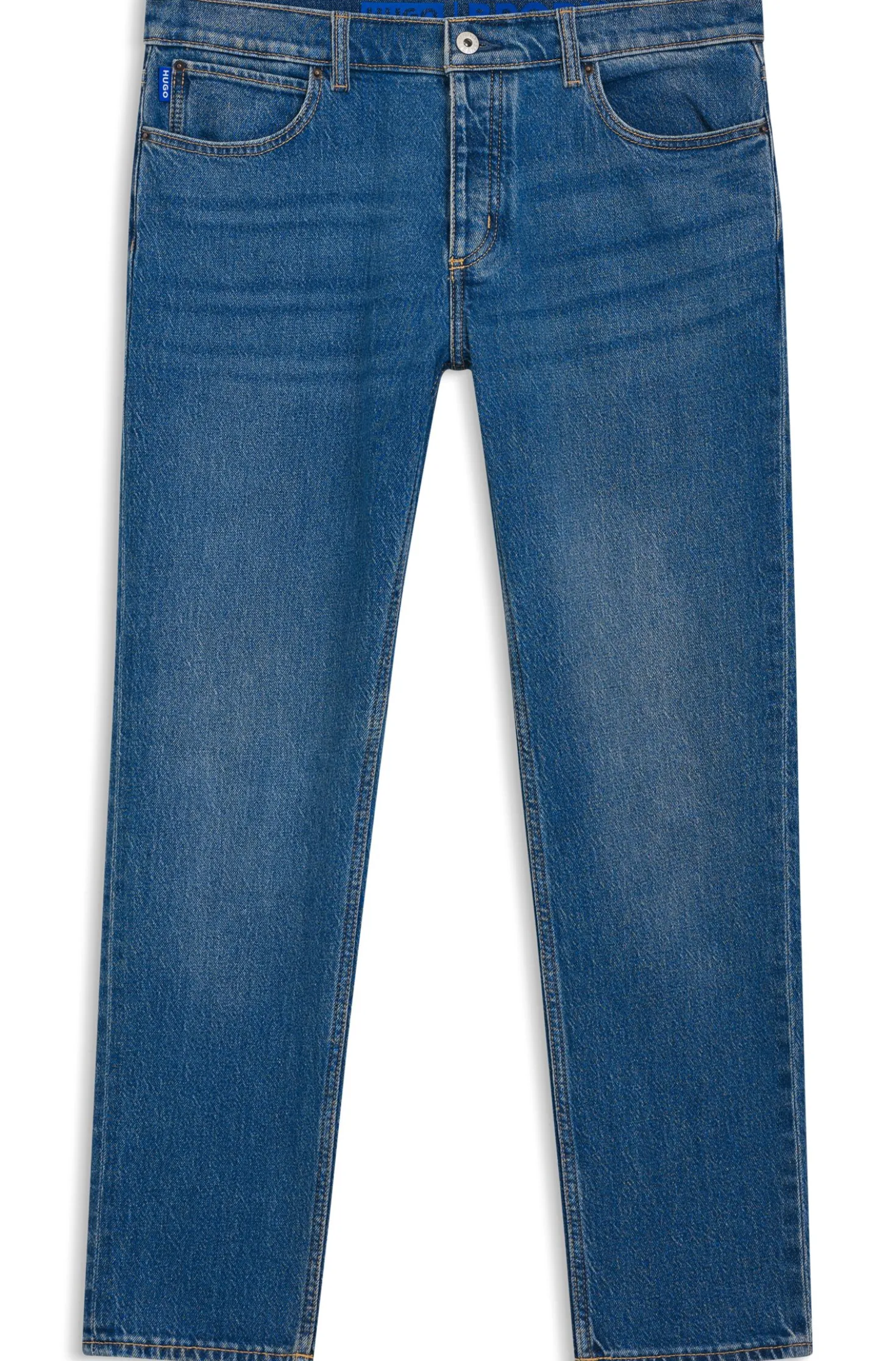 Tapered-Fit Jeans aus mittelblauem Stretch-Denim