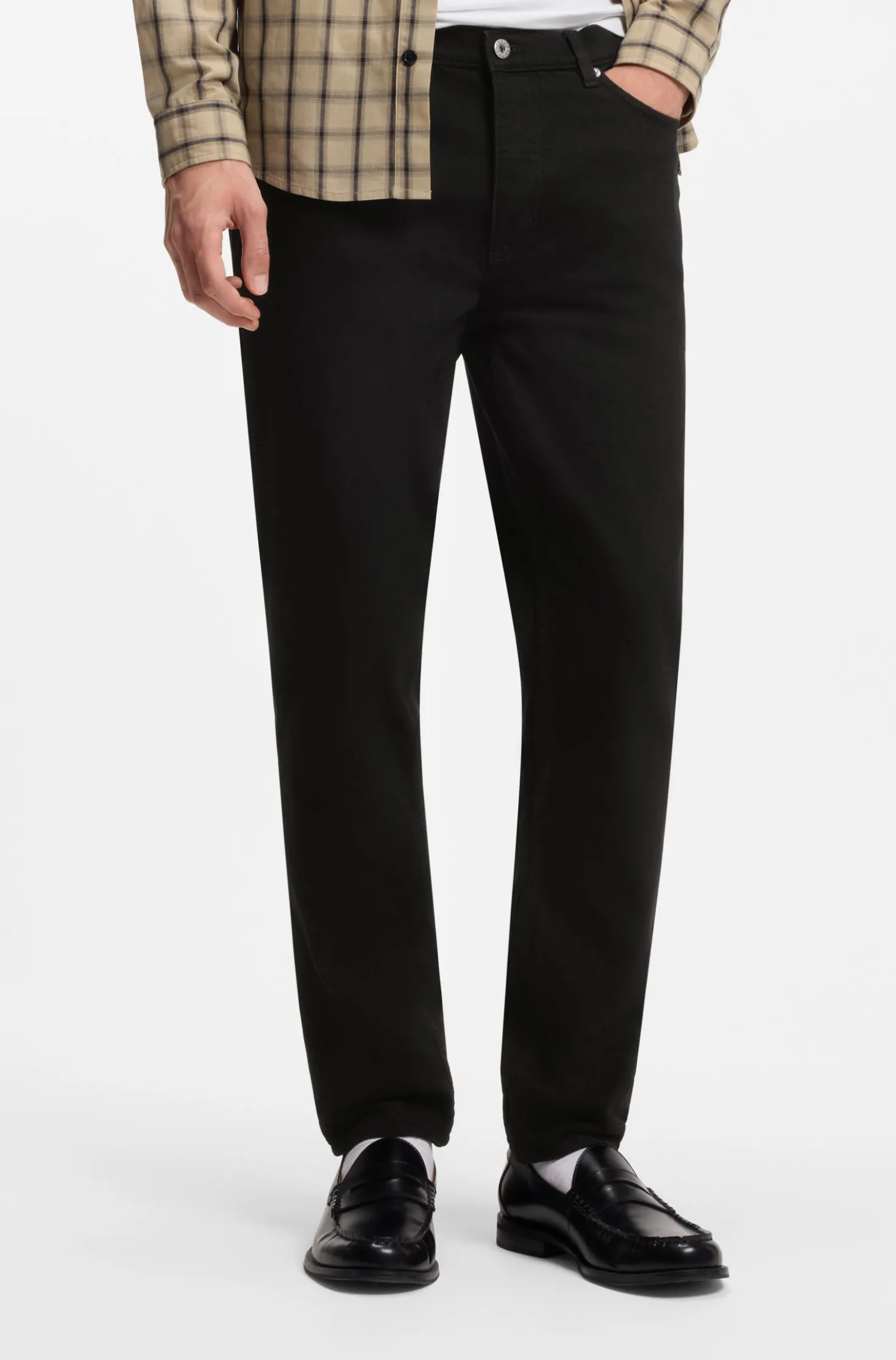 Tapered-Fit Jeans aus schwarzem Stretch-Denim