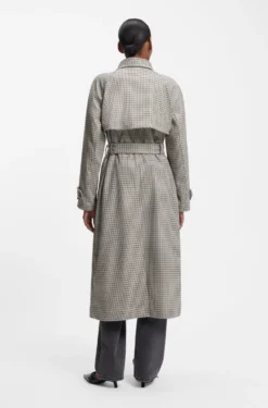 Trenchcoat mit Gürtel und Hahnentritt-Muster