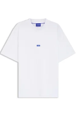 T-Shirt aus Baumwolle mit geripptem Ausschnitt und Logo-Badge