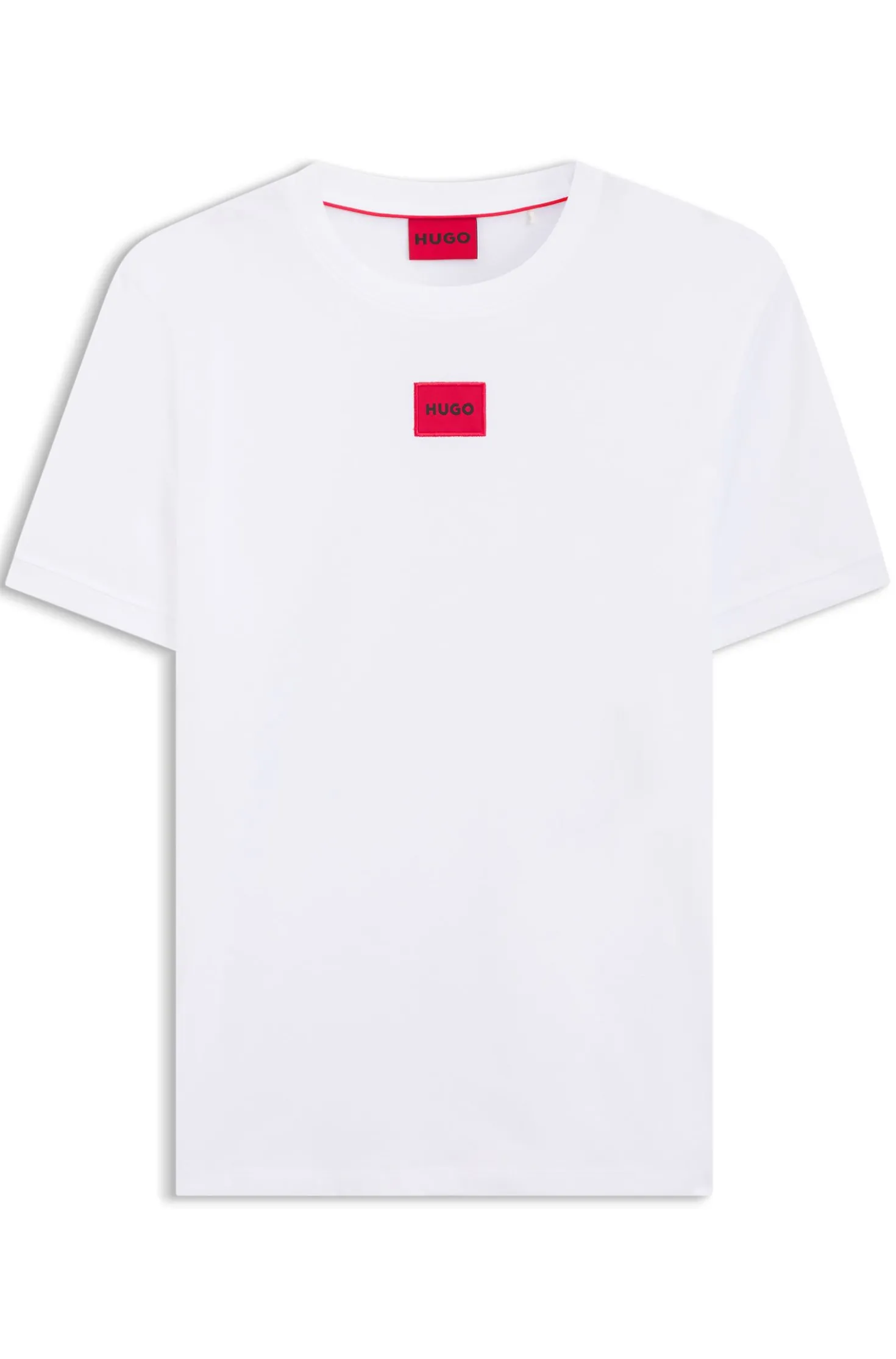 T-Shirt aus Baumwolle mit rotem gewebtem Logo-Label