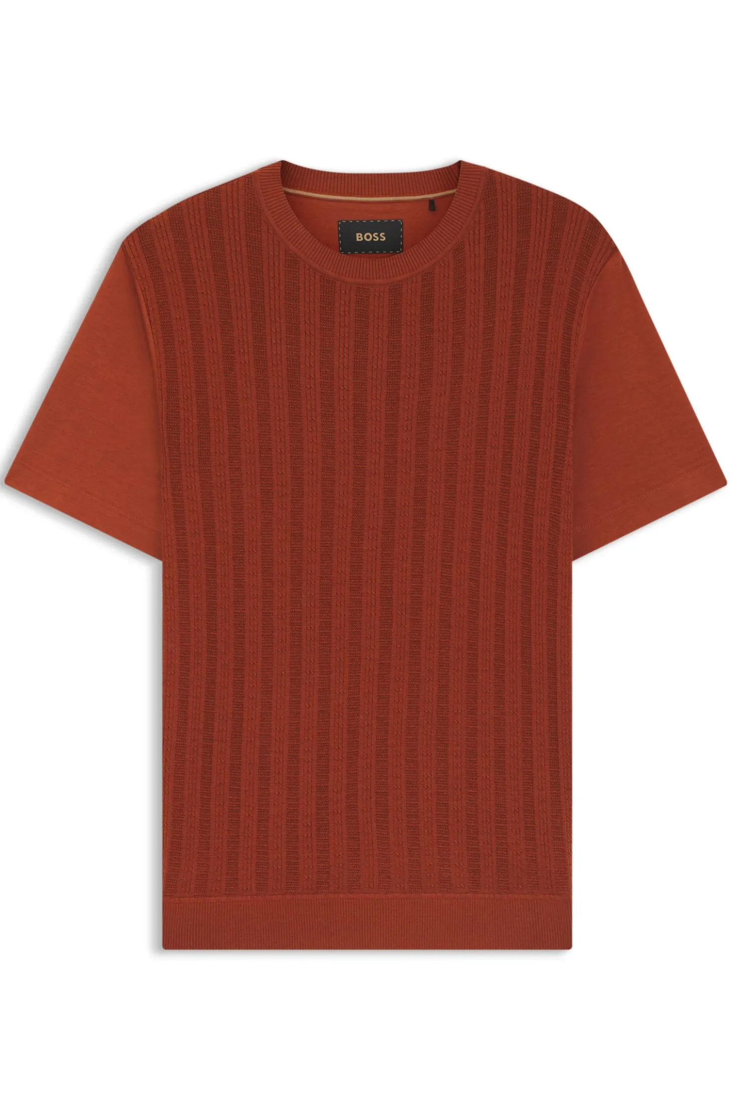T-Shirt aus Baumwolle und Seide mit Zopfmuster auf der Vorderseite