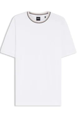 T-Shirt aus Baumwoll-Piqué mit gestreiftem Kragen