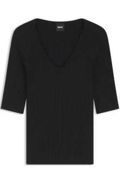 T-Shirt aus strukturiertem Strick mit tonalen Knopf-Details