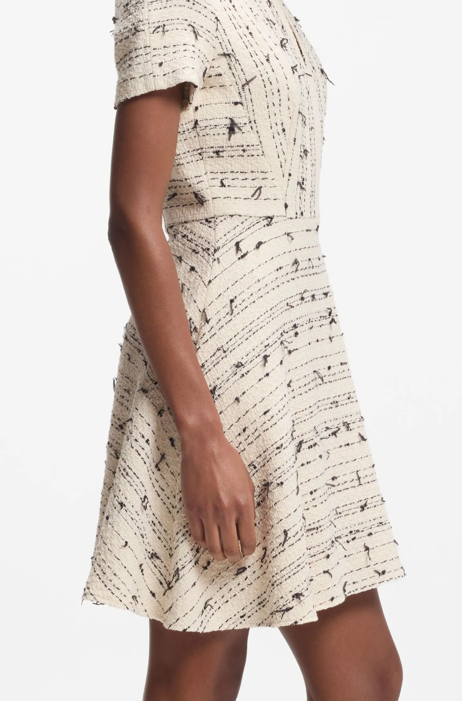 Tweed-Kleid mit Streifen-Dessin aus Baumwoll-Mix