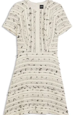 Tweed-Kleid mit Streifen-Dessin aus Baumwoll-Mix