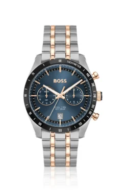 Uhr mit blauem Zifferblatt und zweifarbigem Gliederarmband