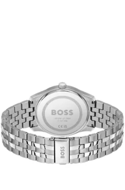 Uhr mit schwarzem Zifferblatt und Gliederarmband