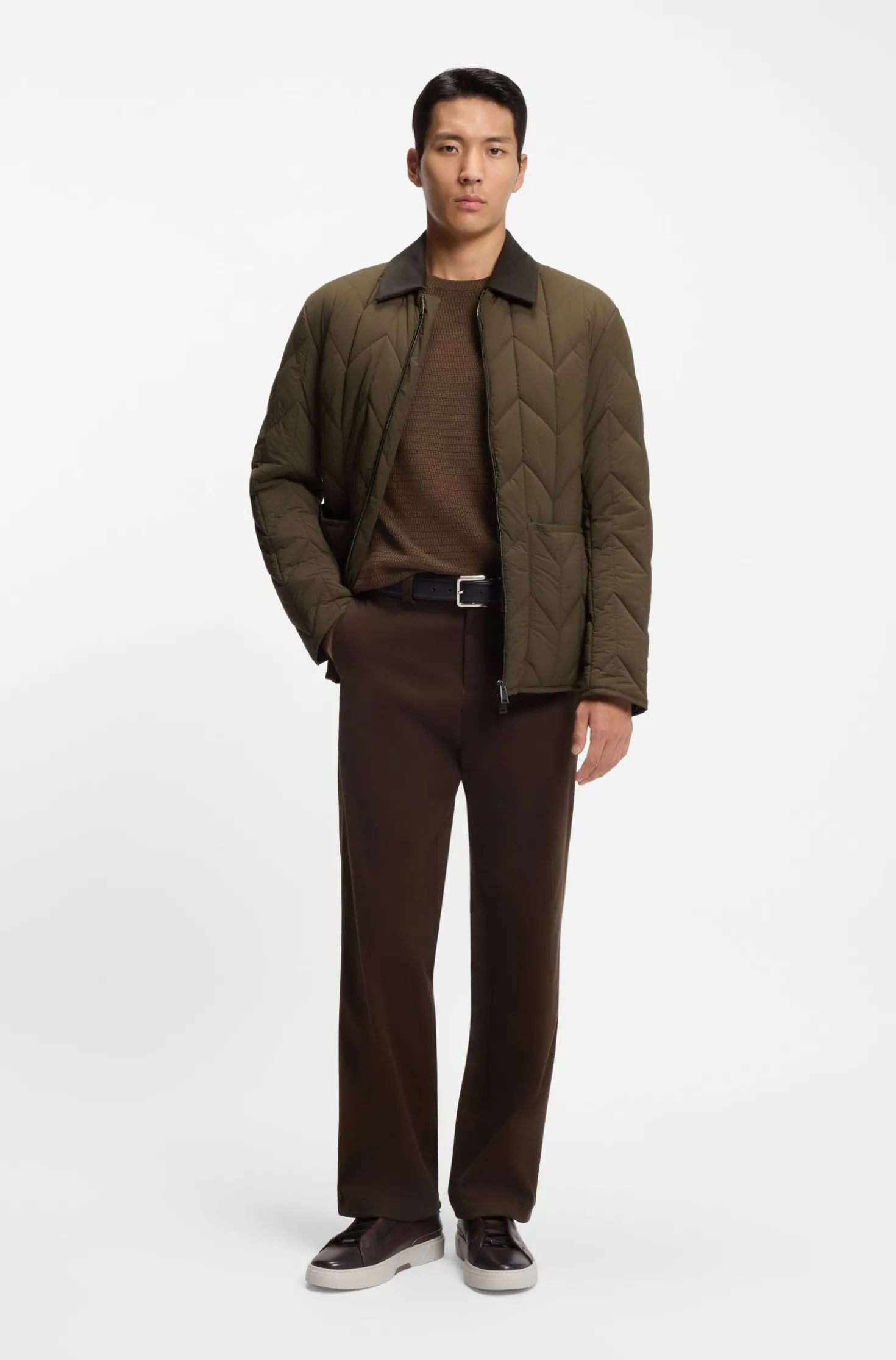 Wasserabweisende Jacke mit Nubukleder-Details
