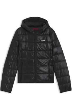 Wasserabweisende Steppjacke mit Kapuze und aufgedrucktem Logo