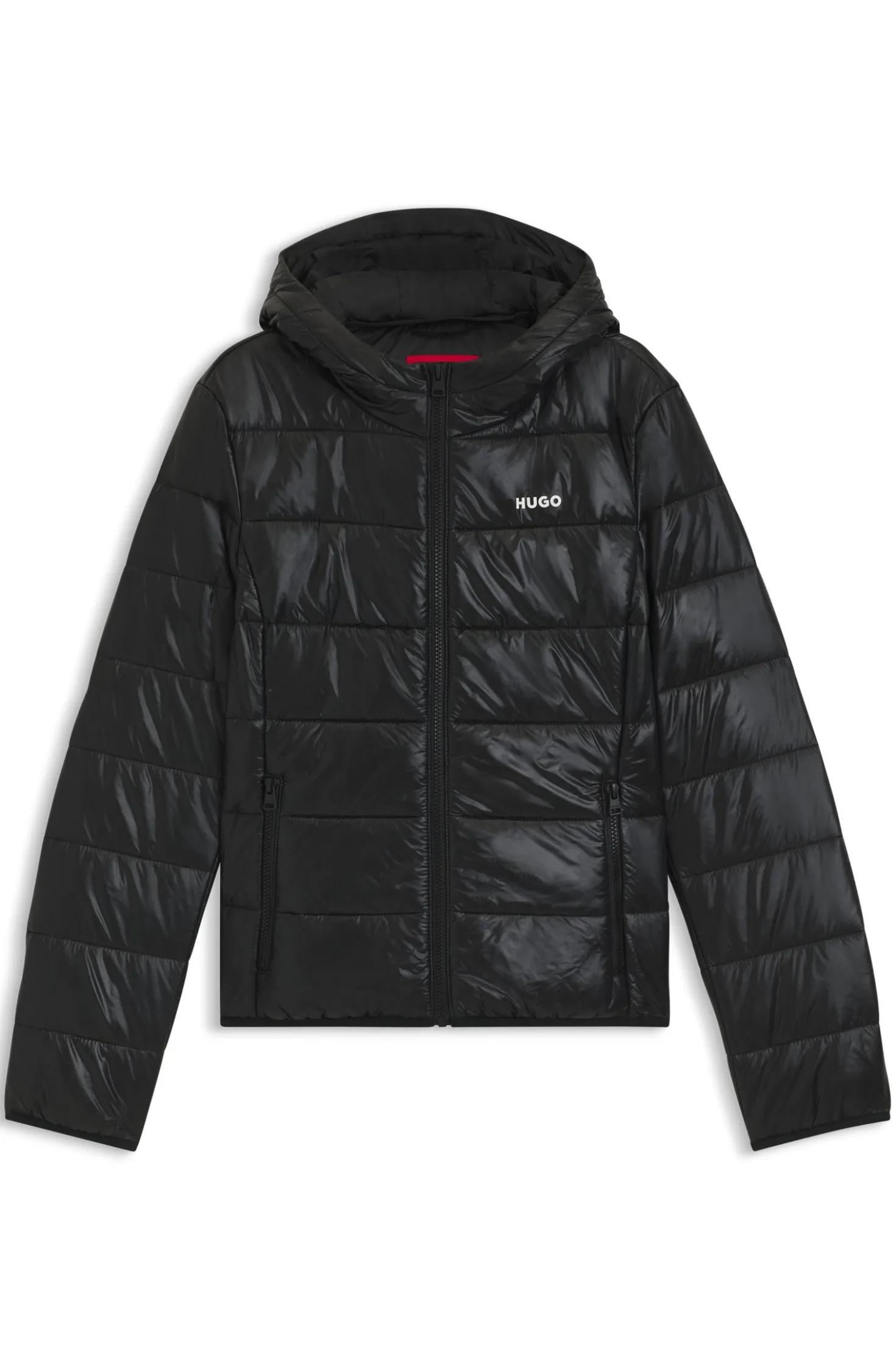 Wasserabweisende Steppjacke mit Kapuze und aufgedrucktem Logo
