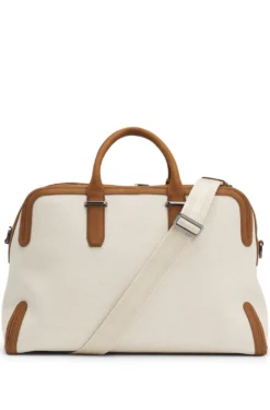 Weekender aus Canvas mit Lederbesatz