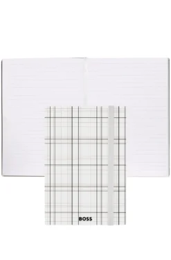 Weißes A5-Notizbuch mit Karo-Print und Folien-Logo