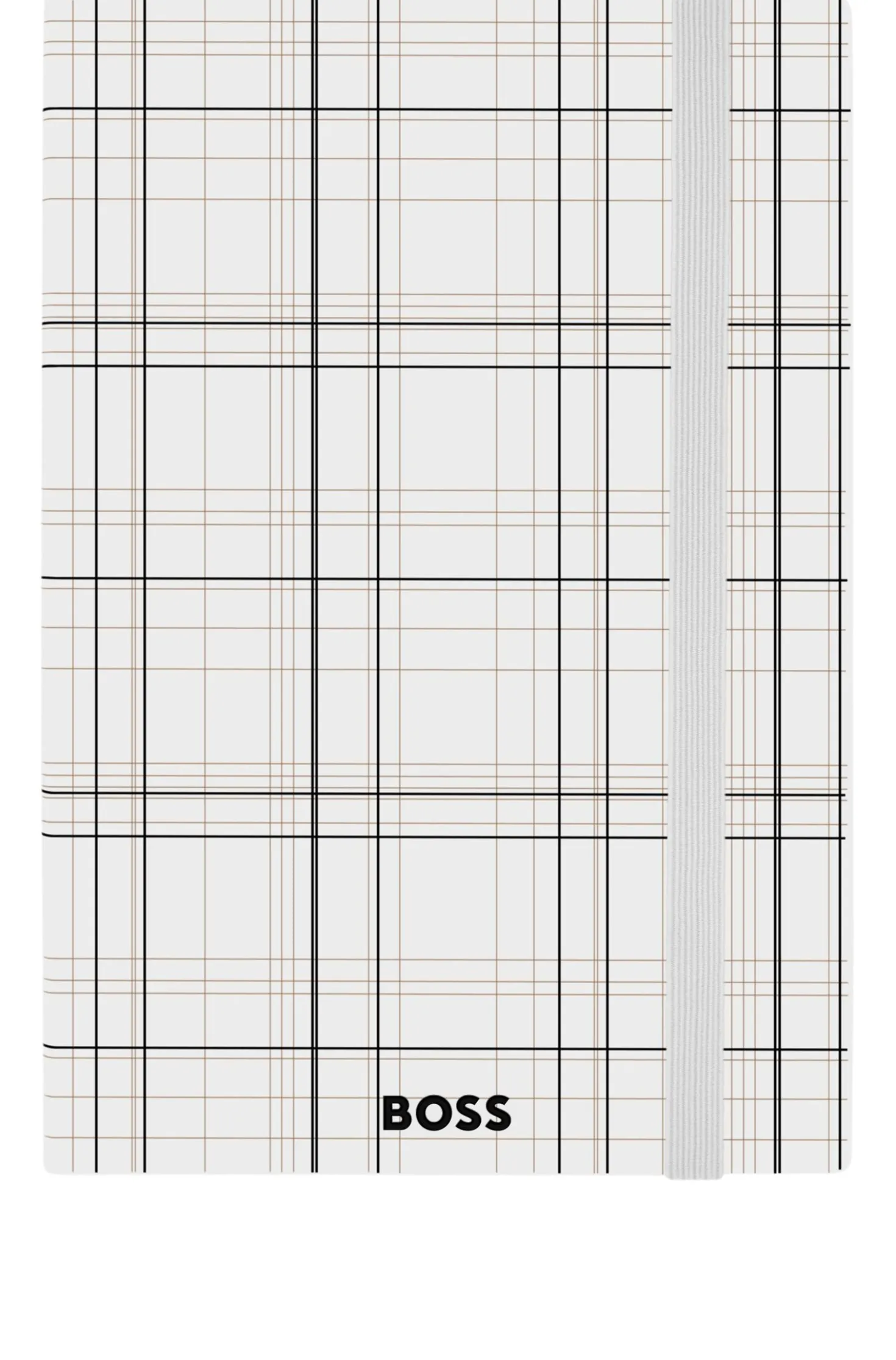 Weißes A5-Notizbuch mit Karo-Print und Folien-Logo
