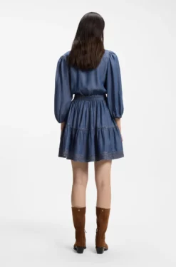 Wickelkleid in Denim-Optik mit Ballonärmeln