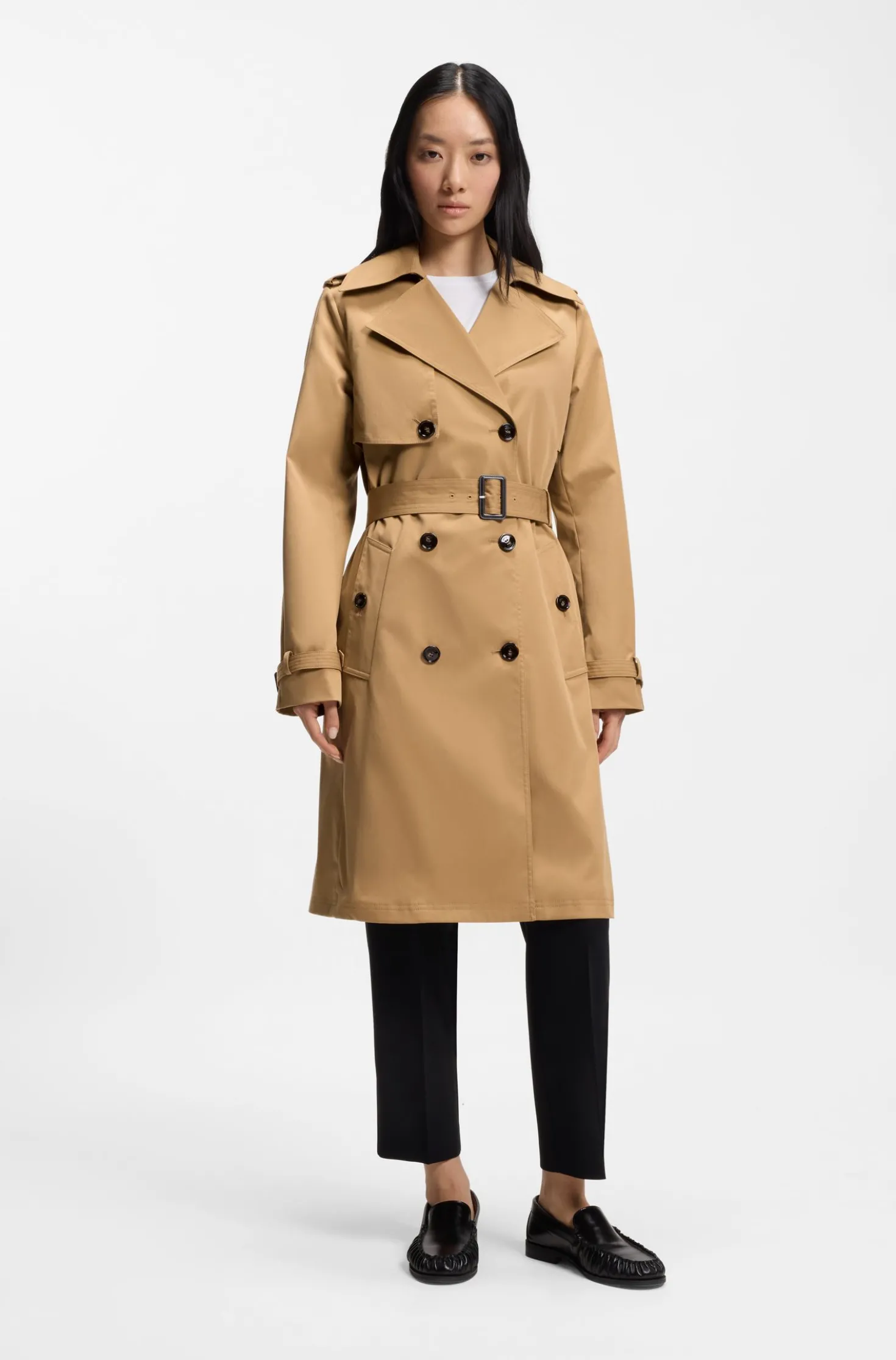 Zweireihiger Trenchcoat mit Gürtel mit Schließe
