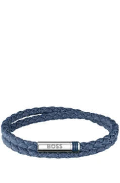 Zweireihiges, geflochtenes Armband in Denim-Optik mit Logo-Verschluss