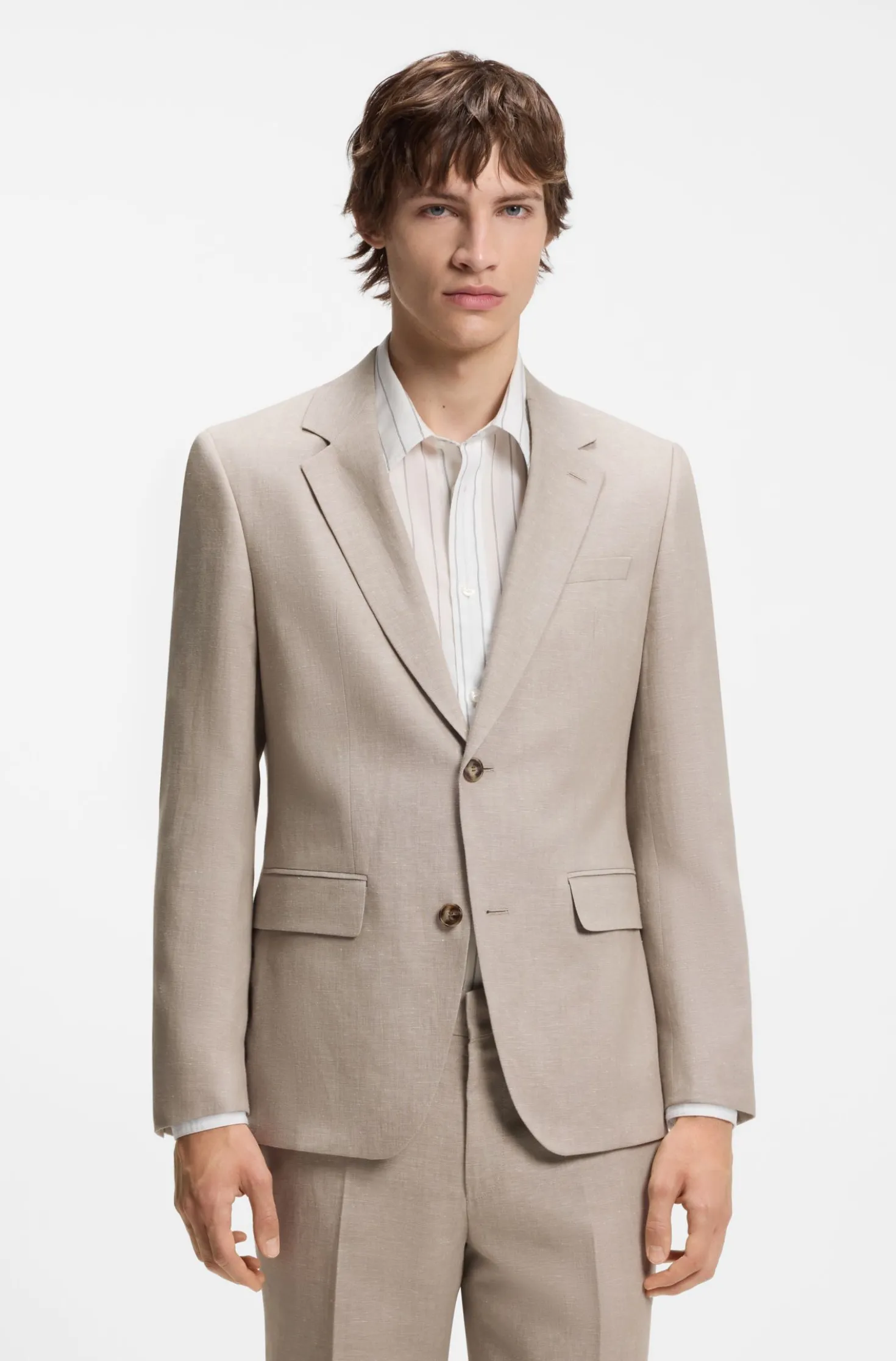 Zweiteiliger Slim-Fit Anzug aus Baumwolle und Leinen